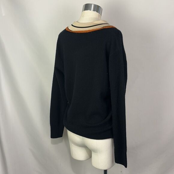 Sandro Colle Striped Neck Wool Cashmere Sweater - Picture 5 of 7